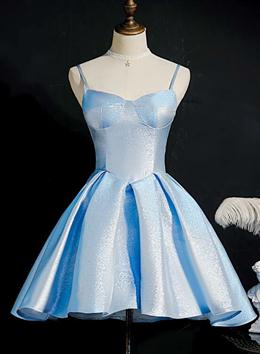 Picture of Light Blue Satin Sweetheart Homecoming Dresses, Blue Short Prom Dresses, Party Dresses